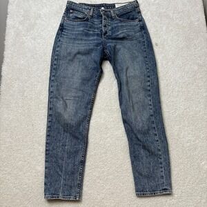 Rag & Bone Rosa Midrise Boyfriend Women's 27 Farrow Blue Wash Button Fly